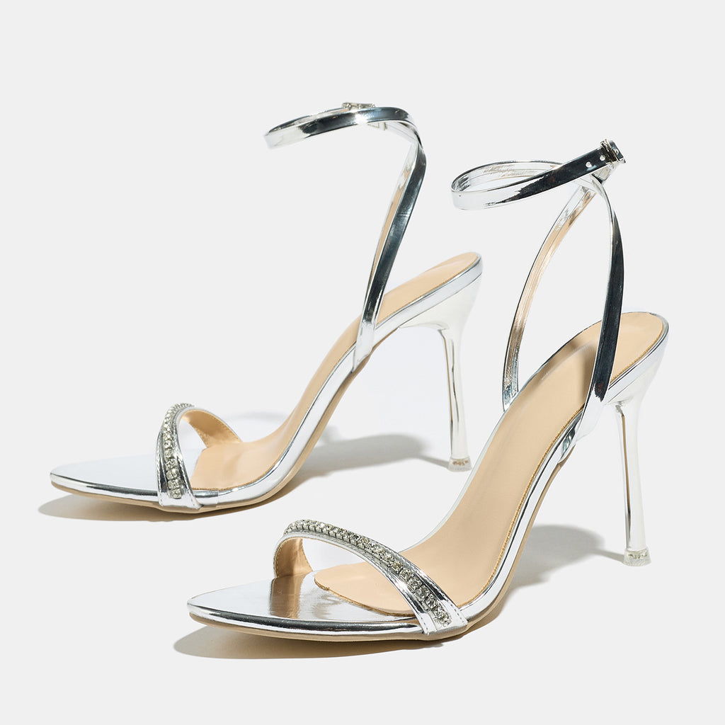 2025 New Summer Silver Rhinestone Stiletto Sandals