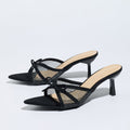 Sparkle Mesh Bow Pointed Toe Kitten Heel Mules