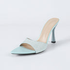 Glitter Accent Light Blue Pointed Toe Stiletto Mules