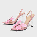 3D Iridescent Butterfly Embellished Matte Pink Stiletto Sandals