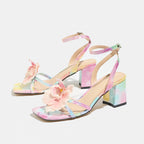 Orchid Embellished Colorblock Block Heel Sandals