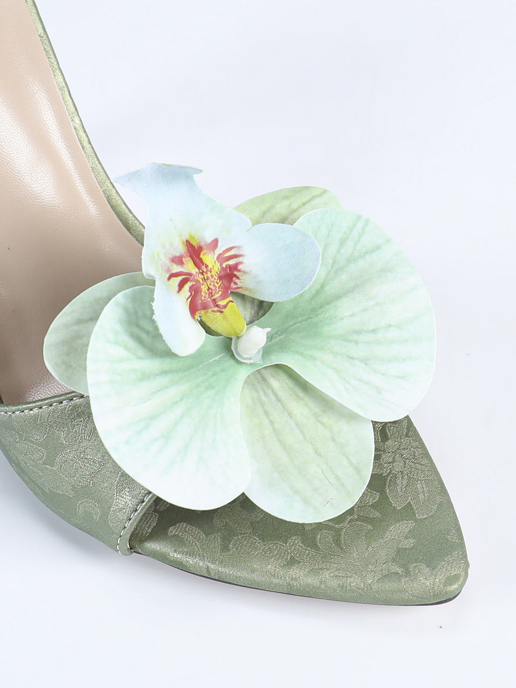 Handmade Orchid Embellished Satin Stiletto Mules
