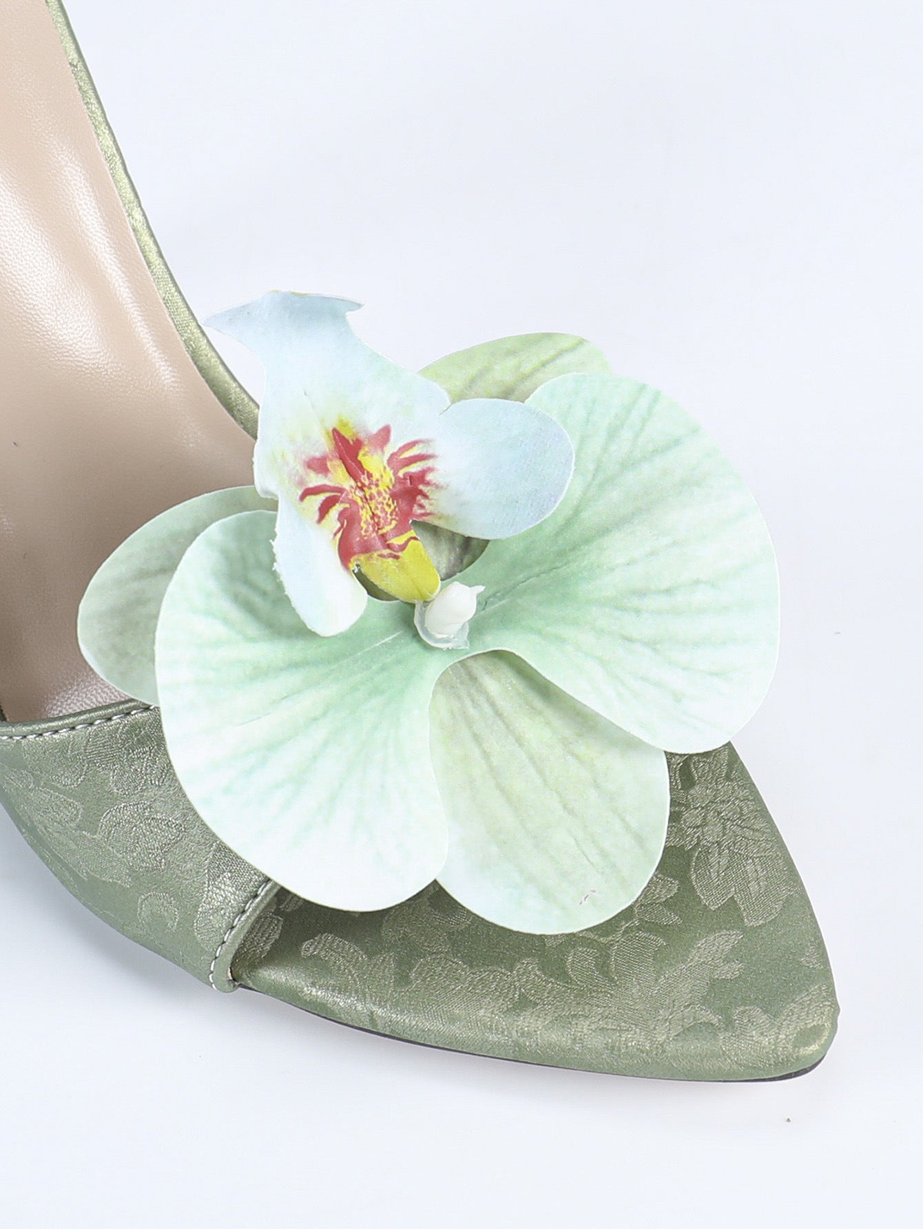 Handmade Orchid Embellished Satin Stiletto Mules