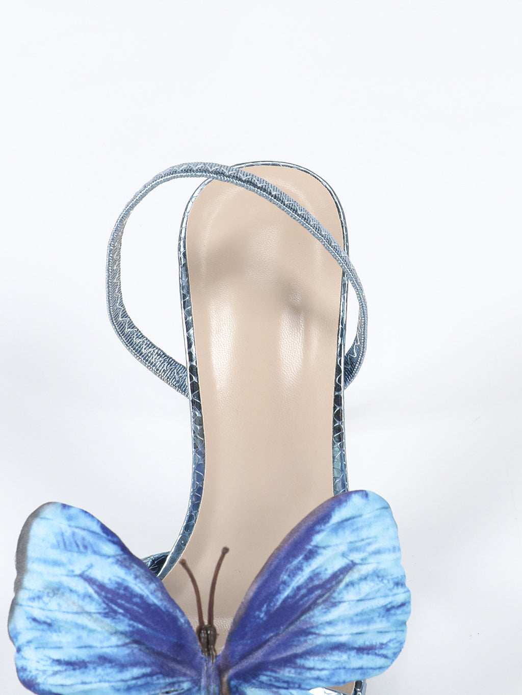 3D Butterfly Embellished Mirror Snake-Print Stiletto Sandals