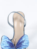 3D Butterfly Embellished Mirror Snake-Print Stiletto Sandals