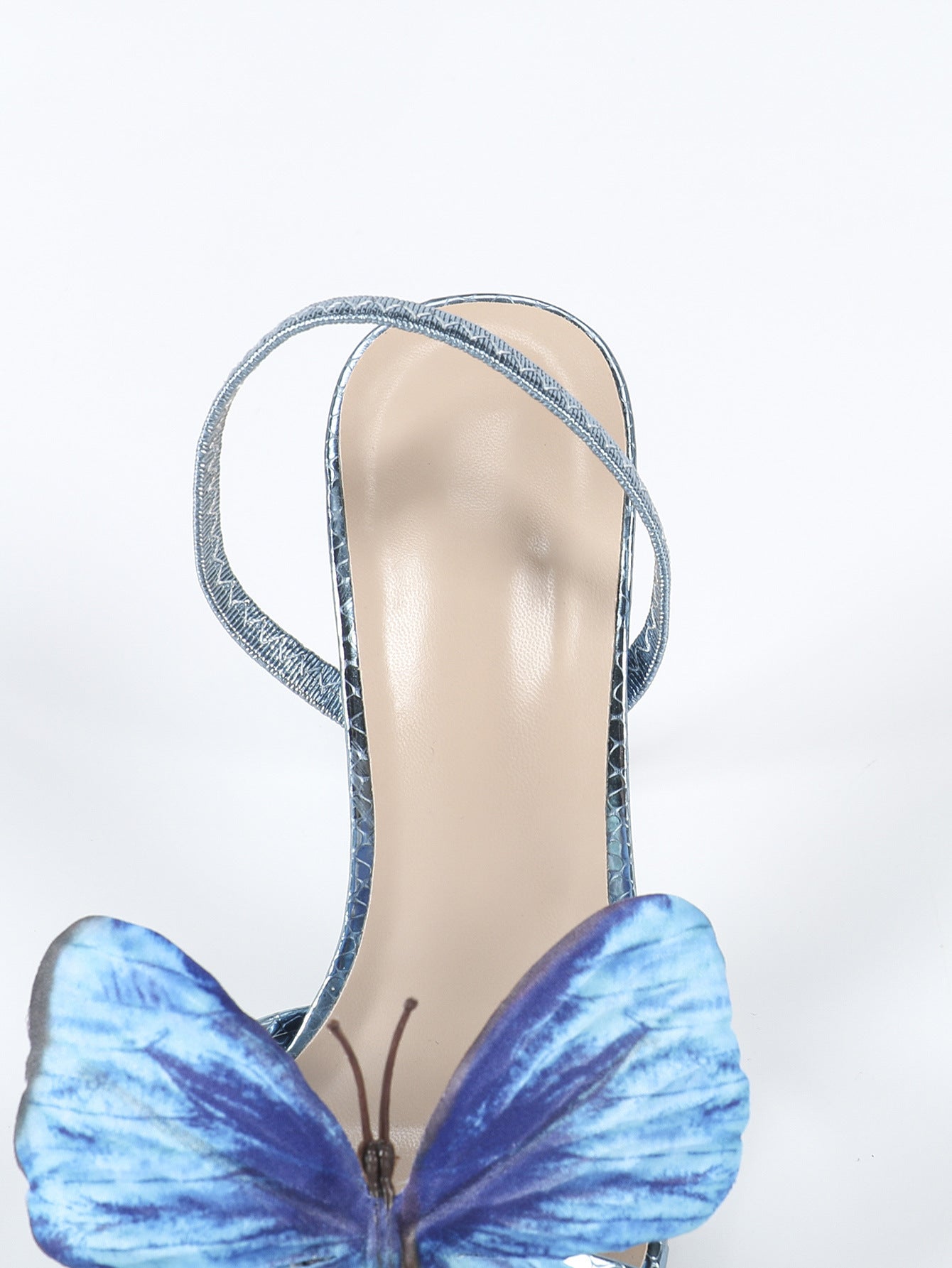 3D Butterfly Embellished Mirror Snake-Print Stiletto Sandals