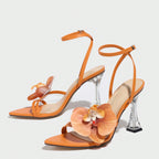3D Orchid Embellished Sculptural Heel Sandals