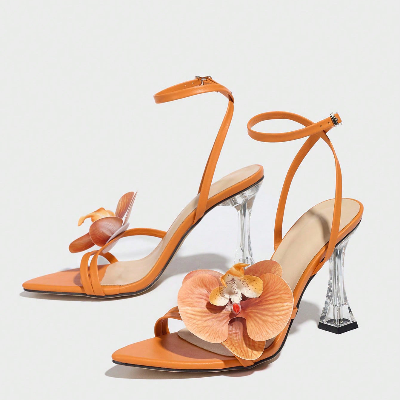 3D Orchid Embellished Sculptural Heel Sandals