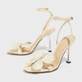 3D Iridescent Butterfly Embellished Matte Beige Fishmouth Stiletto Sandals