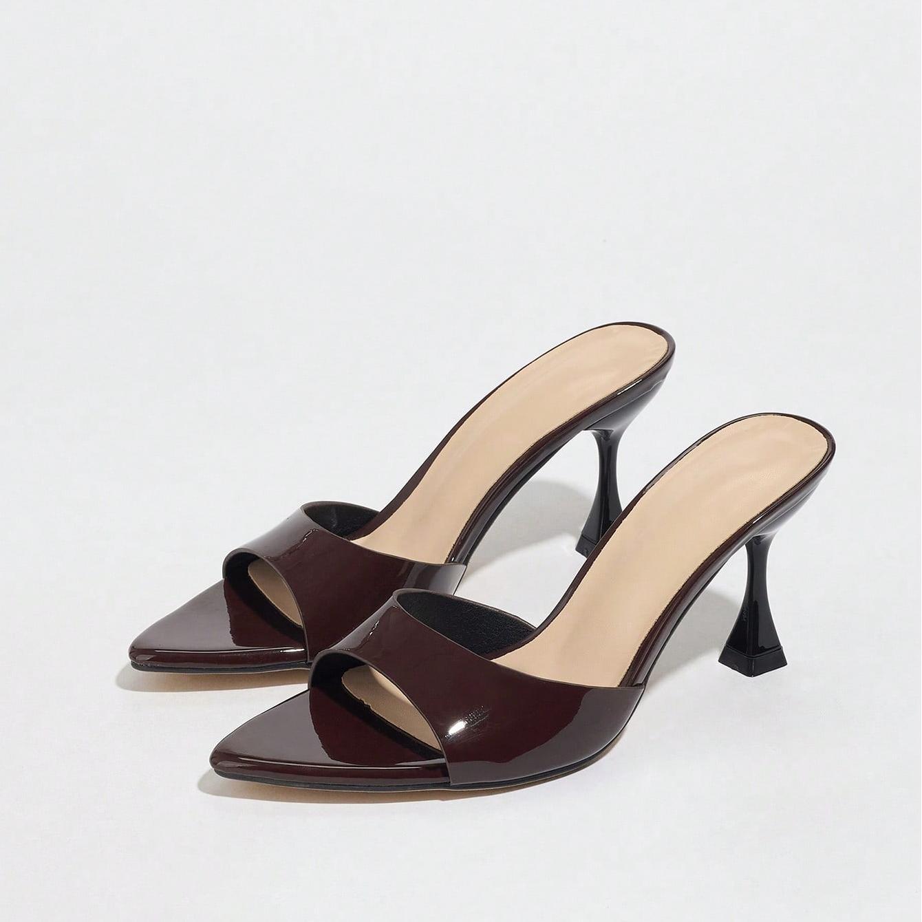 Wide Strap Pointed Toe Mule Heels