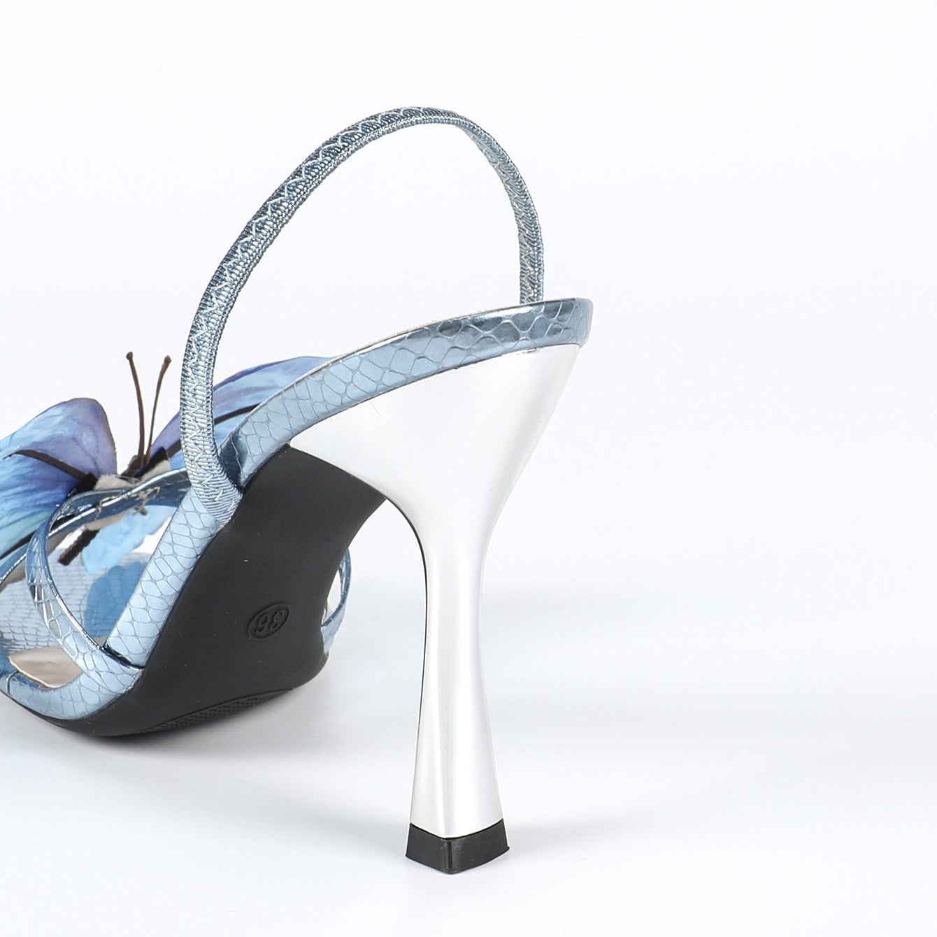 3D Butterfly Embellished Mirror Snake-Print Stiletto Sandals