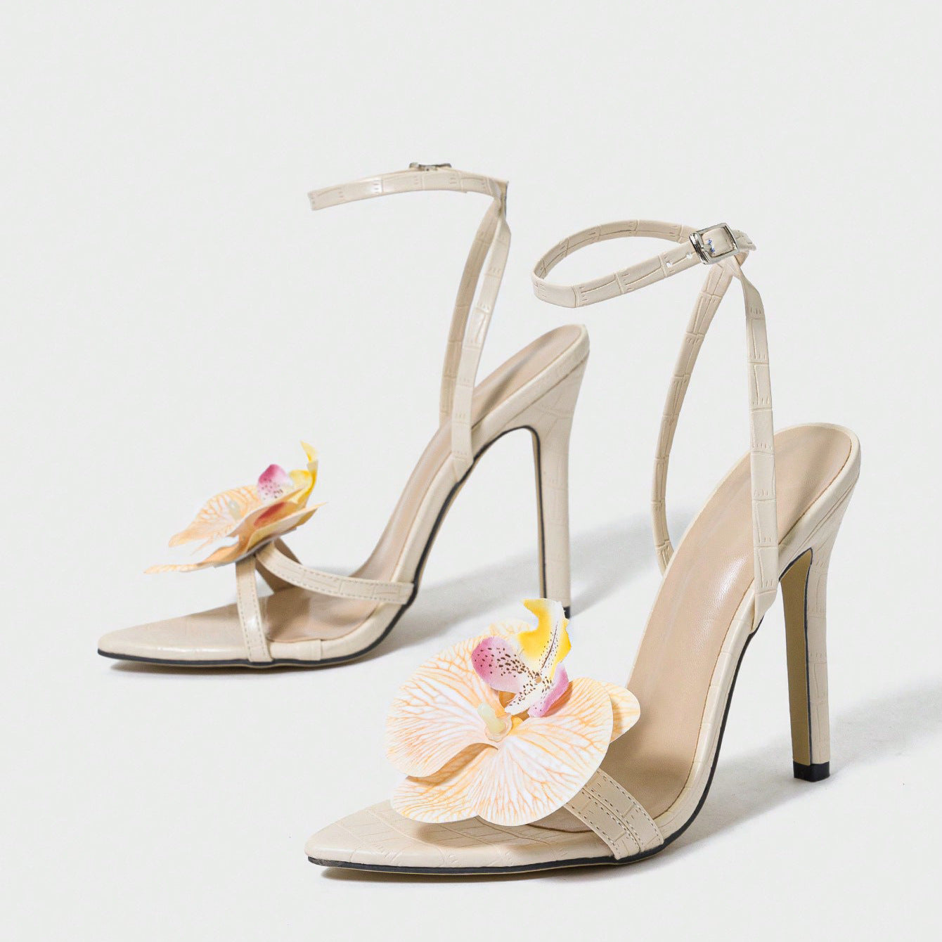 Handmade Orchid Embellished Stiletto Sandals