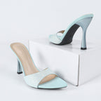 Glitter Accent Light Blue Pointed Toe Stiletto Mules