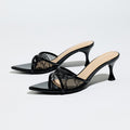 Lace Mesh Pointed Toe Kitten Heel Mules