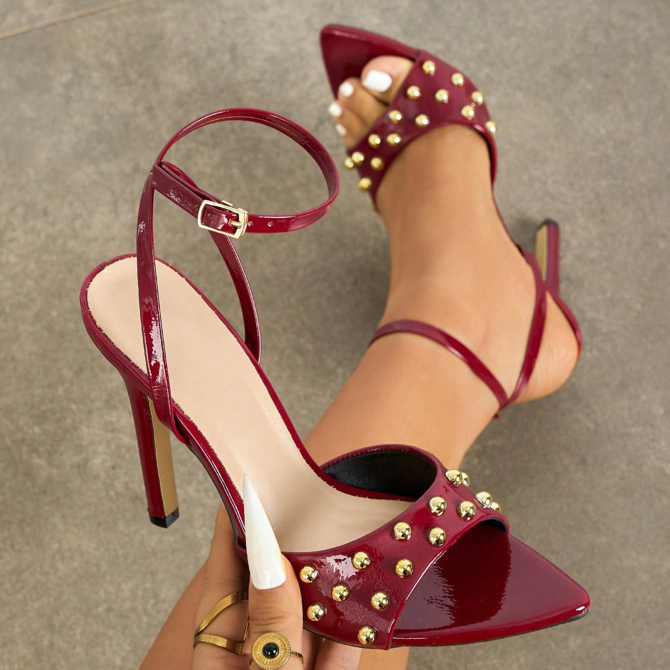 Studded Pointed Toe Stiletto Sandals