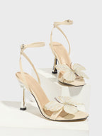3D Iridescent Butterfly Embellished Matte Beige Fishmouth Stiletto Sandals