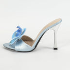 Handmade 3D Orchid Embellished Satin-Textured Stiletto Mules